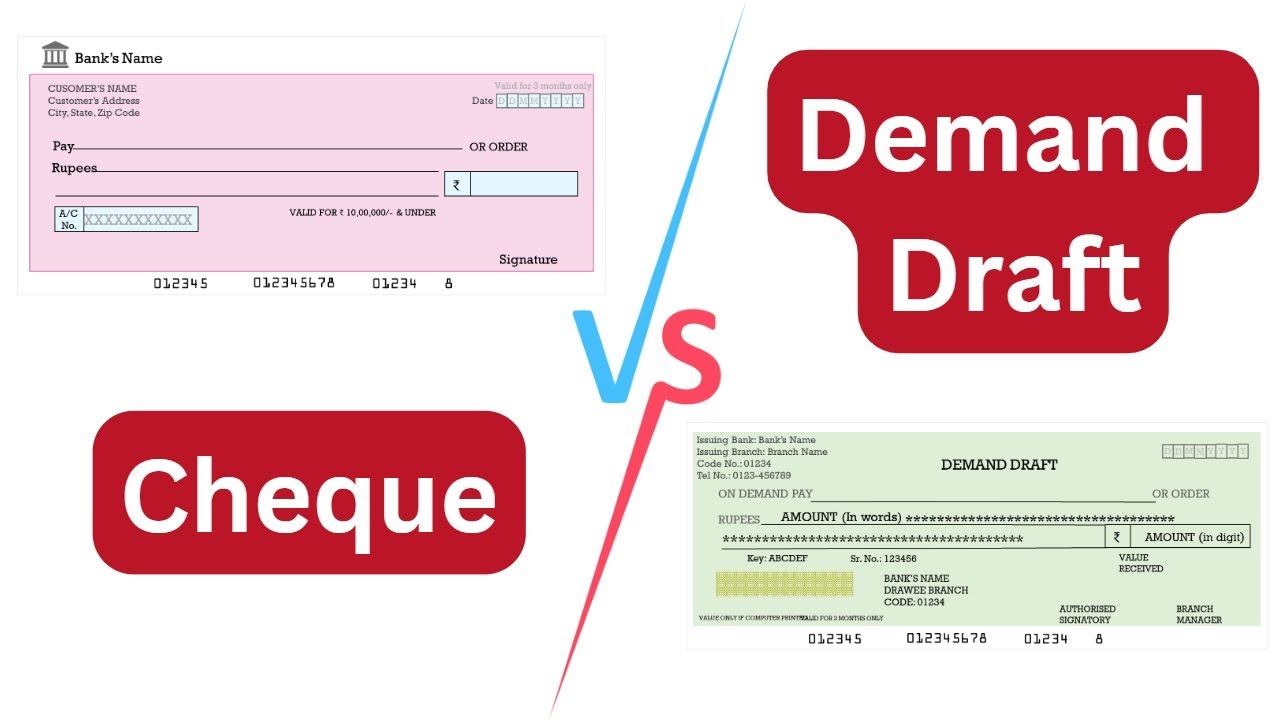 Difference Between Cheque And Demand Draft Youtube