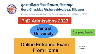 GGU Phd Admission Notification 2023  | GGU Central University Bilaspur  CG | Complete Details