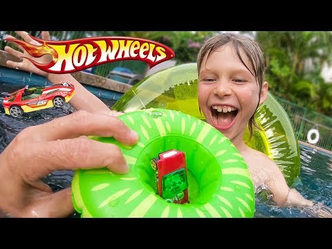 Hot Wheels Cars Pool Floaty Trick Shots! Hot Wheels Cars Pool Floaty Trick Shots!