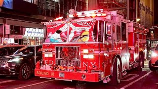 FDNY BATTALION 7 \u0026 FDNY SQUAD 18 RESPONDING URGENTLY ON 8TH AVE. TO 10-77 HIGH RISE FIRE ON 43RD ST.