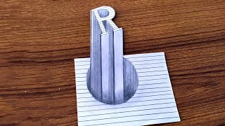 #3D Trick Art on Line Paper Letter #R Stick in the Hole