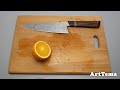 Kitchen Knife AliExpress Review | HEZHEN Chef Knife Damascus Super Steel VG10 - Chopping orange 4K