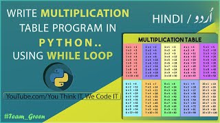 While loop | Create USER INPUT Multiplication Table Program in Python | Urdu / Hindi - #python #cod