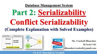 DBMS 28: Part 2: Serializability | Conflict Serializability | Precedence Graph | Examples | DBMS