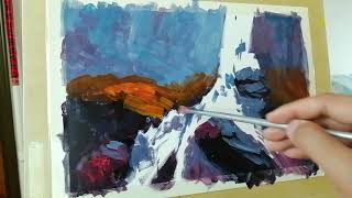 丙烯风景画 小溪 绘画日记第177天 Acrylic Landscape Painting Small Creek Painting Diary Day 177