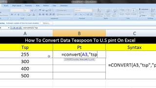 How To Convert Data Teaspoon To U.S pint On Excel