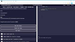 Basic JavaScript (13/111) | Decrement a Number with JavaScript | freeCodeCamp