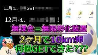 【ポケモンGO】無課金図鑑コンプ後10km卵 2ヶ月間で何個GET?