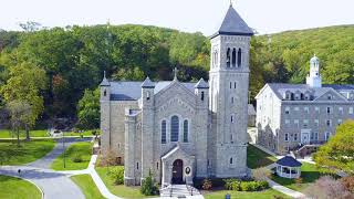 DRONE VIEW: Mount Saint Mary's Seminary and Lourdes Grotto, Emmitsburgh, Maryland