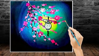 Easy Cherry Blossom Flowers With hangings lamps Painting///Acrylic Painting For Beginners