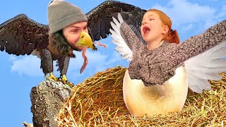 LEARNING TO FLY!!  Adley finds Hidden Baby Eagle Eggs in Backyard! Animal Makeover for new VR game!