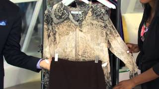 Susan Graver Printed Sheer Chiffon Tunic with Roll Tab Sleeves with Alberti Popaj