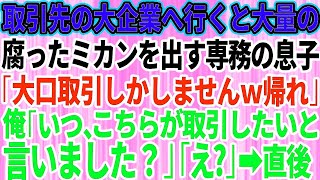 【スカッとする話】取引先の大企業に行くと腐ったミカンを出すコネ入社の専務の息子「うちは大口の取引しかしないw底辺企業は帰れ」俺「いつこちらが取引したいと言いました？」「え？」