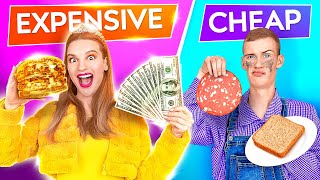 EXPENSIVE VS CHEAP FOOD CHALLENGE! Rich VS Poor Student! Eating Only Cheap Food by 123 GO! Challenge