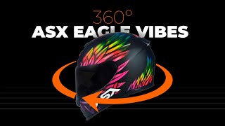 Capacete Asx Eagle Vibes - Preto Fosco e Colorido - Visual Completo em 360º