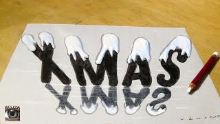 Merry Christmas - Drawing Letter Xmas - 3D Trick Art on Paper - By Vamos