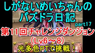 #17【パズドラ日記】第11回チャレンジダンジョン(Lv6～8)に光多色で挑戦！