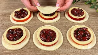 🍎🍒Do you have puff pastry, apple and cherry? A holiday dessert in 10 minutes!