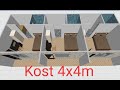 Desain kos minimalis lengkap dengan WC dan dapur ukuran 4x4meter