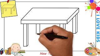 How to draw a table EASY step by step for kids, beginners, children 2