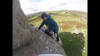 Trad climbing - 'Suspension Flake' VS 4c Hound Tor Dartmoor, UK