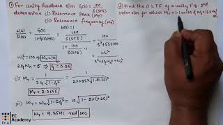 #199 problems-1 on frequency domain specifications in control systems || EC Academy