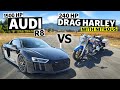 1500hp Audi R8 races 240hp Harley Drag Bike… with Nitrous!