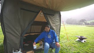Car CAMPING in the rain - HUGE Tent - dog