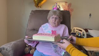 Family joins woman's 109th birthday party through window of assisted living facility