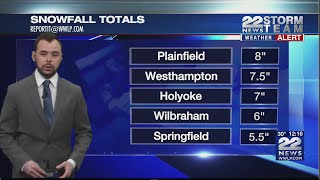 Snowfall totals across western Massachusetts on Tuesday