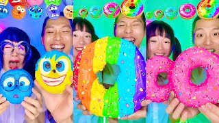 Rainbow Donuts Emoji Food Challenge ASMR Compilation! 🥵 bubble tea boba milo(Part1)