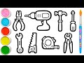 8 Toy Hand Tools Drawing, Painting and Coloring for Kids, Toddlers | Let's Draw, Paint Together #258