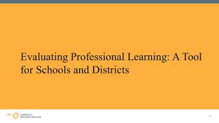 Evaluating Professional Learning: Introduction to a Tool for Schools and Districts (REL Northeast)