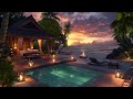 Quiet Sunset Ocean View ASMR | Cozy Resort with Gentle Beach Waves and Nature Bird Sounds