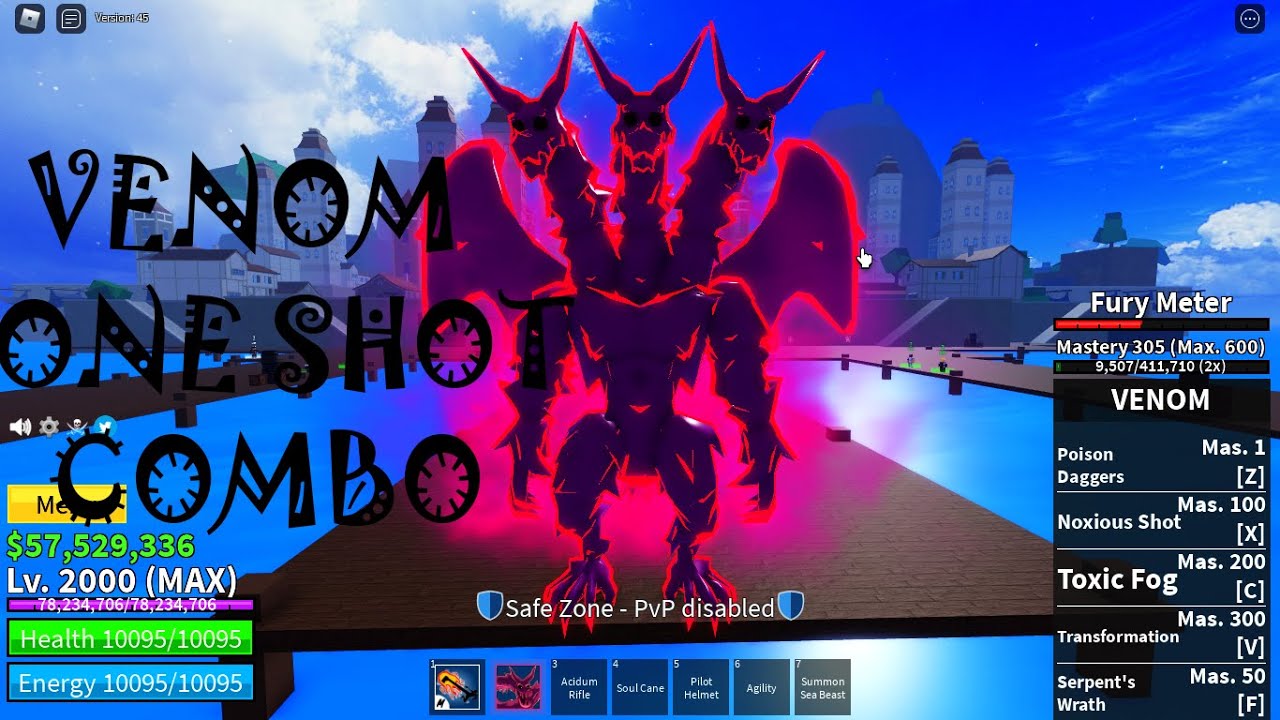 Venom One Shot Combo || Blox Fruits Update 15 || Blox Fruit - YouTube