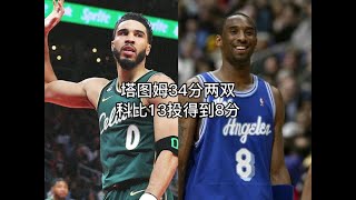 塔图姆砍下34分15篮板6助攻的两双，帮助凯尔特人大胜老鹰，科比13投得到8分