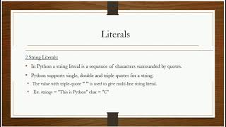 Literals in python/Numeric literal/String literal/Boolean literal/telugu