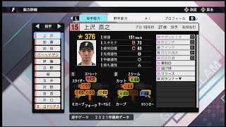 【プロスピ2021選手能力 / NPB PLAYER′S DATE】日本ハム 15 上沢直之選手 FIGHTERS Naoyuki Uwasawa