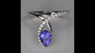 14K White Gold Pear Shape Tanzanite and Diamond Ring 1.11 Carats