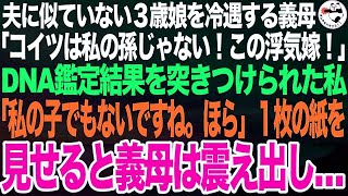 夫に似ていない３歳娘を冷遇する義母「コイツは私の孫じゃない！この浮気嫁め！離婚しろ！」義母にDNA鑑定結果を突きつけられた私「私の子でもないみたいですね」１枚の紙を見せると義母は震え出し…