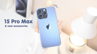 iPhone 15 Pro Max Blue titanium 🌌 Unboxing aesthetic setup | USB-C accessories | New Airpods Pro