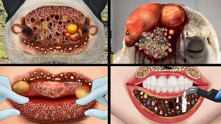 ASMR Remove Maggots & Worm from Infected Lips, Facial Parts | Deep Cleaning Animation asmr sleep