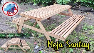 Membuat Meja dari kayu buat santai di taman halaman rumah