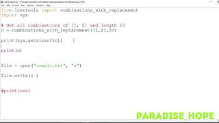 how to save combination and permutation into text file || itertools library python error solution