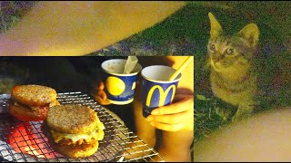 【ごはんバーガーと猫】 七輪古民家女子ひとり呑み#12/My McDonald's BBQ night with charcoal grill /SUB