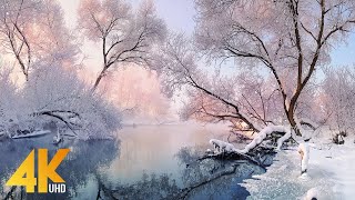 Peaceful Mountain Snow Music   1hr Nature mountain Relaxation Film     4k Ultra HD