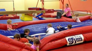 Deflating the bouncy air mat at Little Gym.