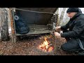 winter bushcraft cabin life off grid solo survival camping campfire