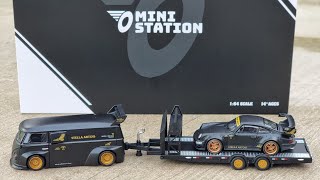 Limited Edition Diecast set Mini Station Porsche VW type one with trailer. Unboxing and Review!