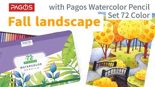 Drawing Fall Landscape With Pagos Watercolor 72 Pieces Pencils Set